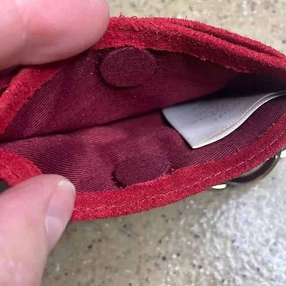 Red Suede Leather Credit Card Key Chain Wallet - Picture 4 of 6